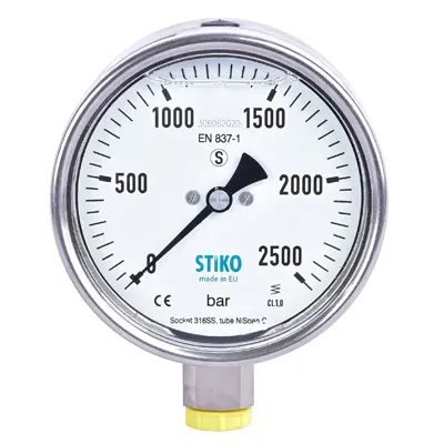 Stiko 2500 Bar Manometre <br/><span class=orange> [ G 1/2" - ø 100mm - Class 1.0 ] </span>