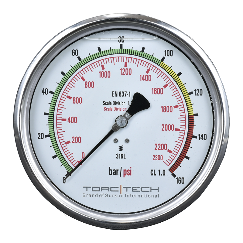 160 Bar Manometre <br/>Torc-Tech MN0160CG2PT<br/><span class=orange> [ G1/2"- ø160mm] </span>