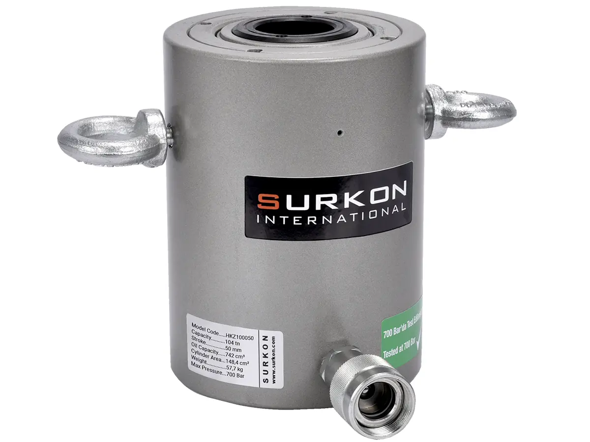 100 Ton Delikli Hidrolik Kriko  <br/> Surkon HKZ100050 <br/><span class=orange> [100 Ton - 50 mm Strok]</span>