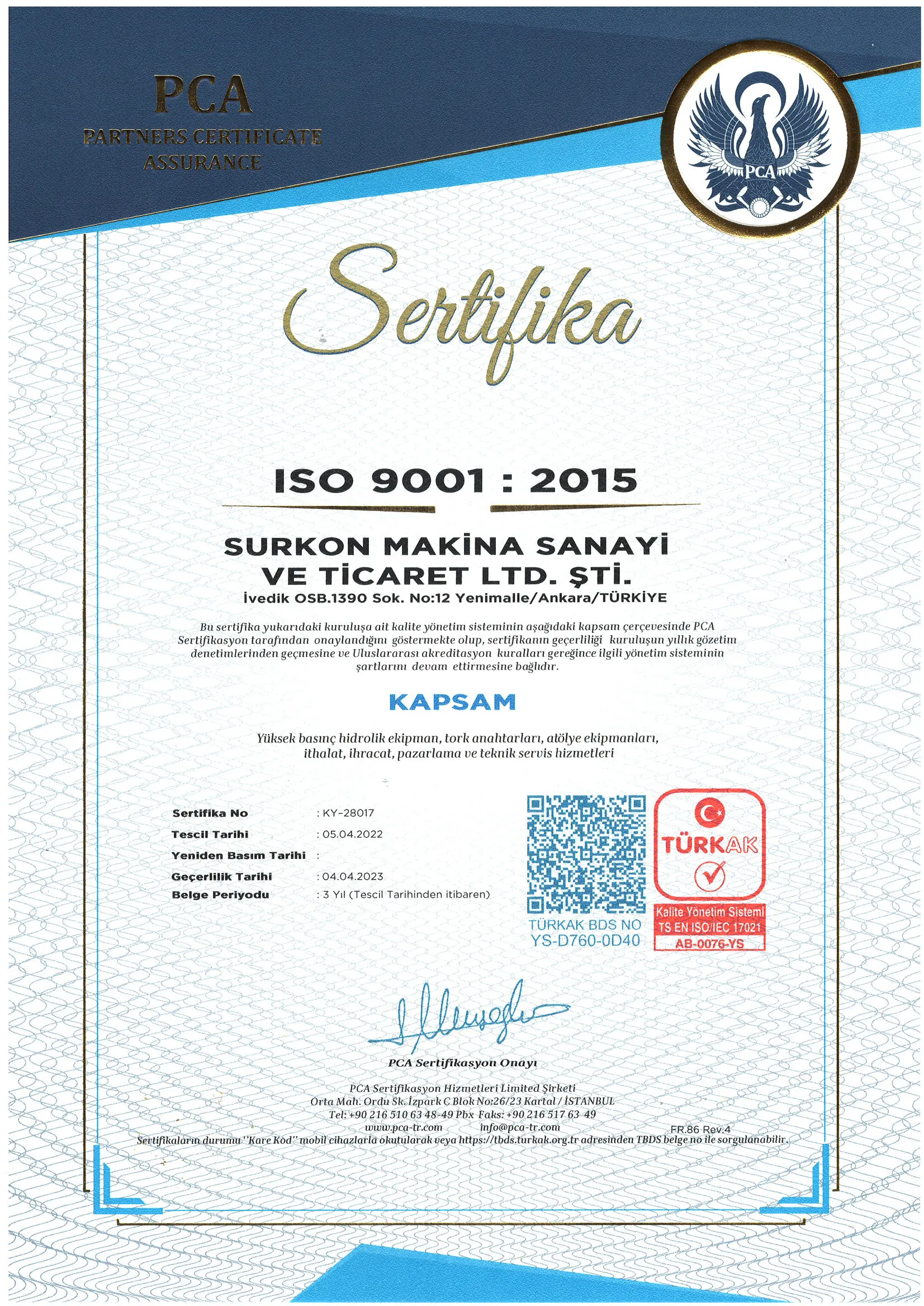 ISO Kalite Belgelerimiz                                                    